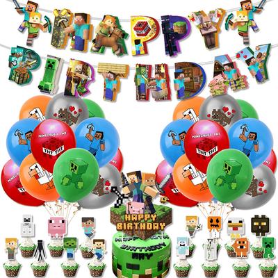 39x Miner Geburtstagsparty Zubehör Pixel Thema Beinhaltet Cake Topper Banner Ballon