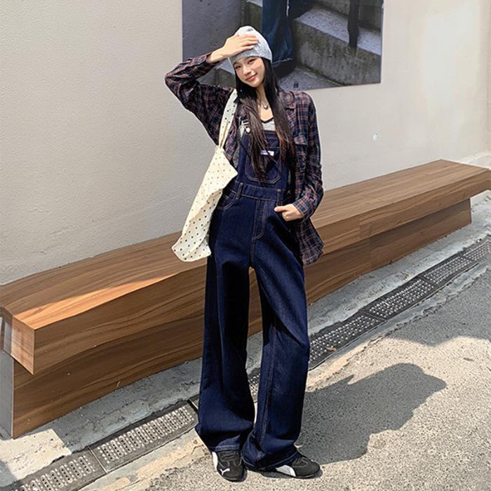 

Women s Black Denim Wide-Leg Overalls - Autumn/Winter 2026: High-Waist, Slimming, Age-Reducing Style S темно-синий