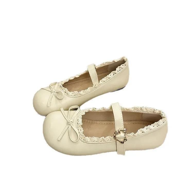 Fashion Retro round Toe Flat Bottom Mary Jane Shoes Women's Soft Sole Spring Autumn Dress Shoes Polka Dot Pattern Rubber Outsole
