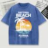 Daytona Beach Florida Wide Open Fun Print Snow Wash Mens T-Shirt O-Neck Tee Soft Cotton Top Trendy Unisex Short Sleeve