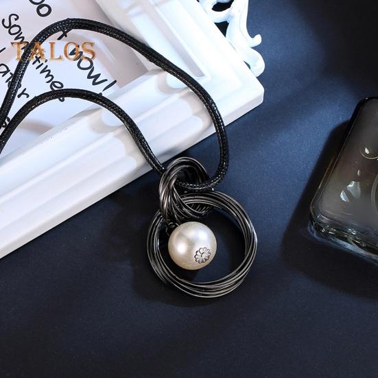 Women Sweater Chain Single-layer Alloy Red Bead Geometric Pendant Clothes Jewelry Dating Prom Party Garment Decoration Necklace