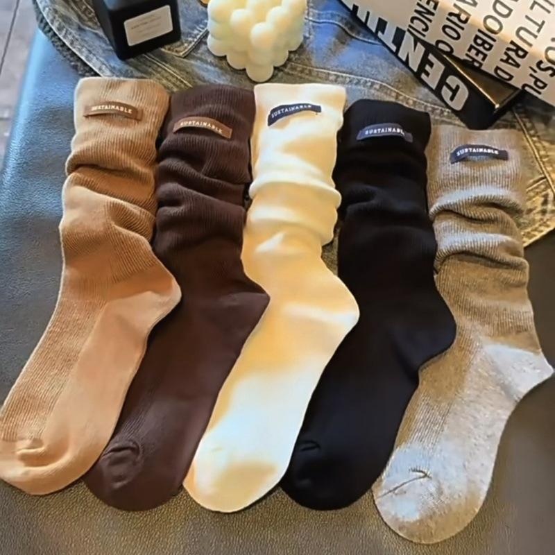 Standard Calf Socks High-End Goods Double-Needle Versatile Solid Color Children'S Letter Fashion Stacking Socks Stockings Tide Socks Season