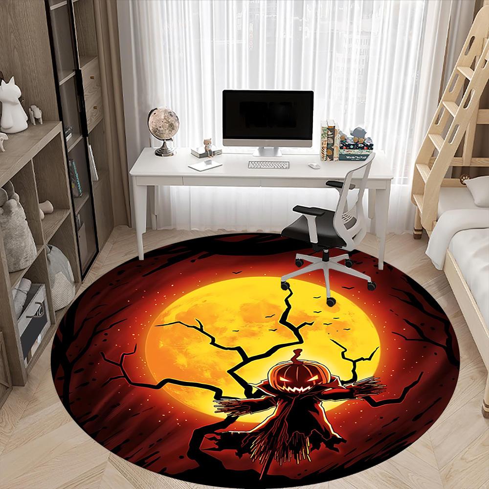 1pc Pumpkin Moon Office Round Area Rug, Under Office Chairs Bedroom Living Room Home Decor, Room Deco, Available In Various Sizes 197