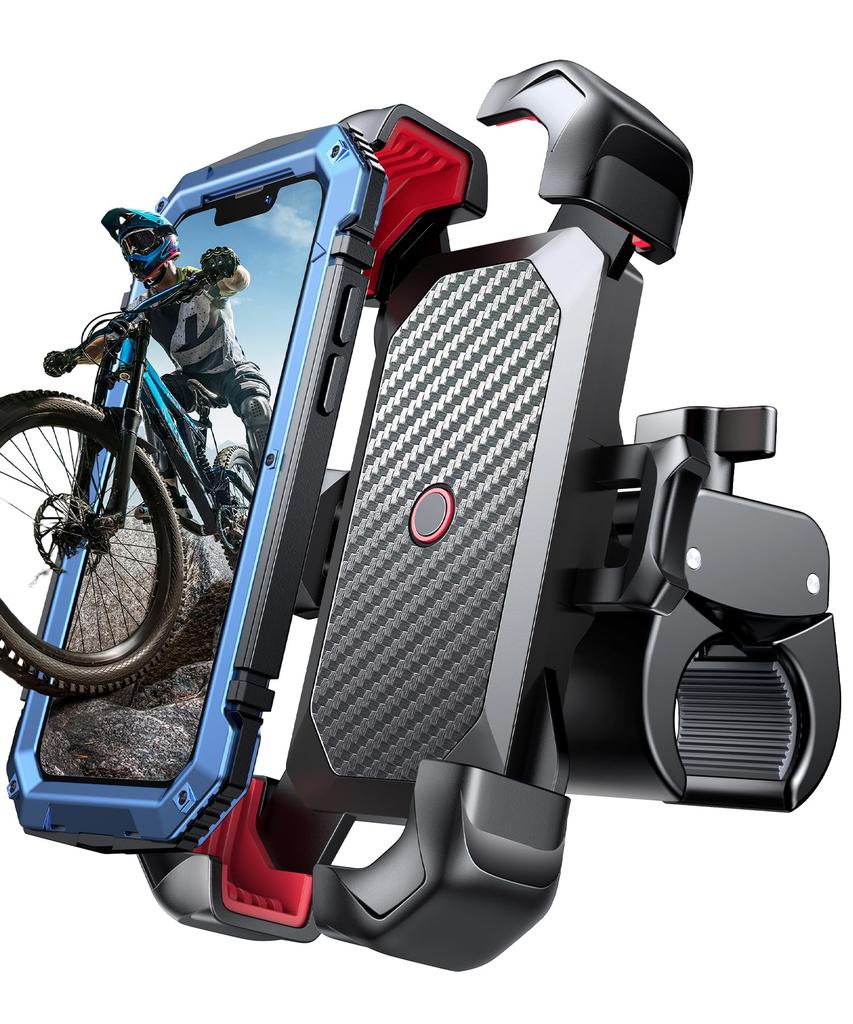 JOYROOM Bike Phone Mount for Strong Compatible with Inch Smartphones Holder, Vibration-Absorbing Mopeds, One-Touch Auto-Lock, One-Hand Operation,