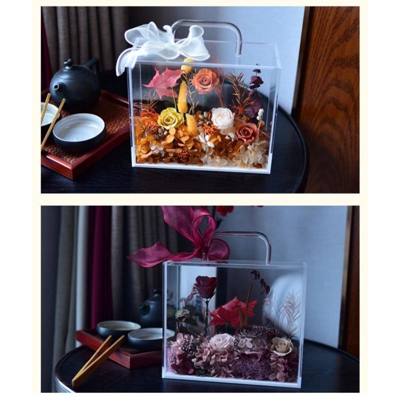 Acrylic Handheld Flowers Box Gift Wrapping Bag with Handle Reusable Bag for Bridesmaids Wedding Birthday