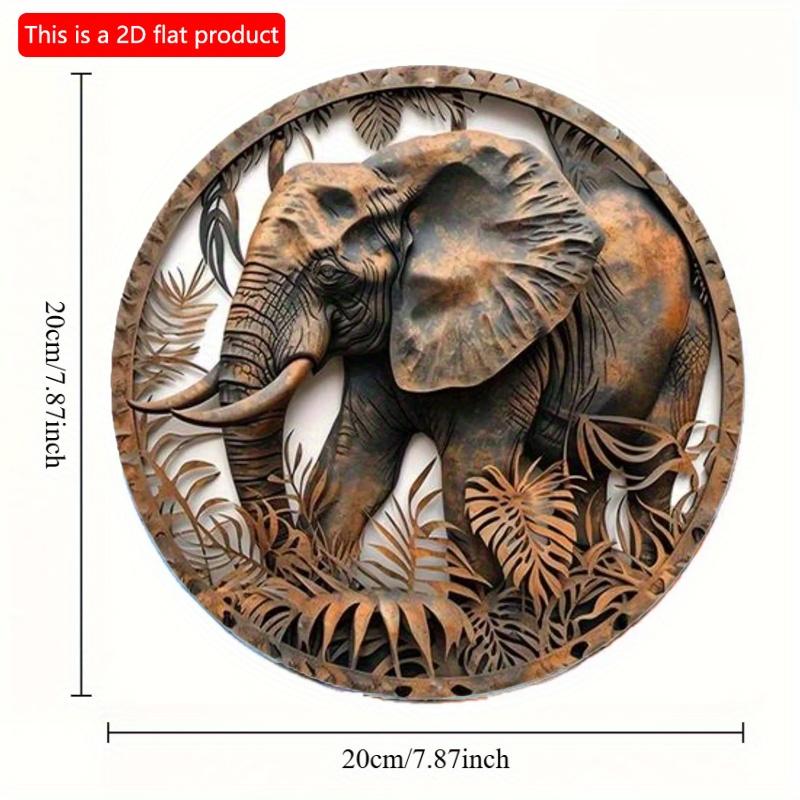 2d Flat 20*20cm, Round Wooden Sign, Elephant Sign Decor Gifts Theme, for Home, Garden, Bedroom, Bar, Hotel, Kitchen, Cafe, Wall Decor.