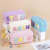 Women Girls Travel Corduroy Chenille Letters Patch Skincare Face Hair Stuff Makeup Cosmetic Bag for Daily Use