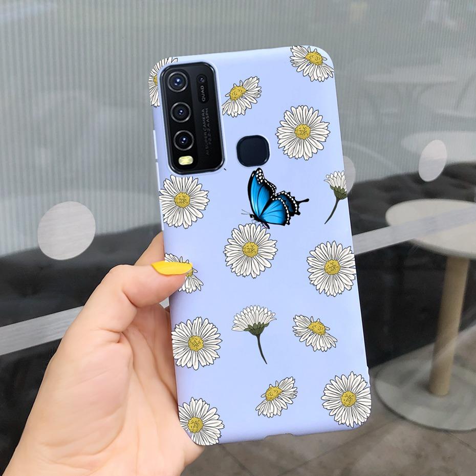 Fashion Cute Flower Milk Silicone Case For Vivo Y30 1938 Y50 1935 Black Soft TPU Phone Cover For Vivo Y 30 50 Y30 2020 Back Case