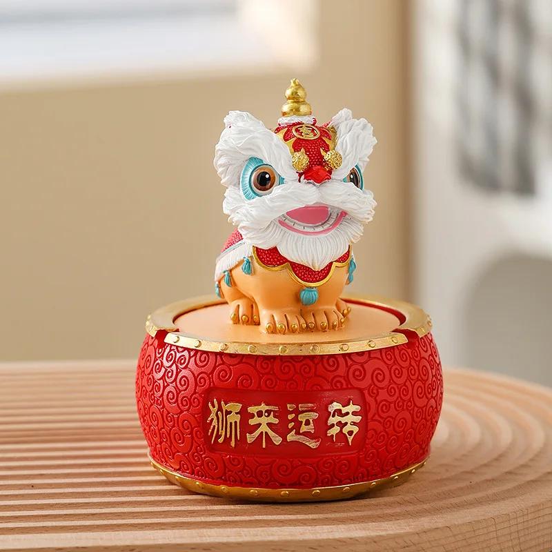 1pc Chinese Style Wealth Attracting Lion Ashtray for Home and Car Décor New Year Decorations Desktop Lucky Feng Shui Ornament