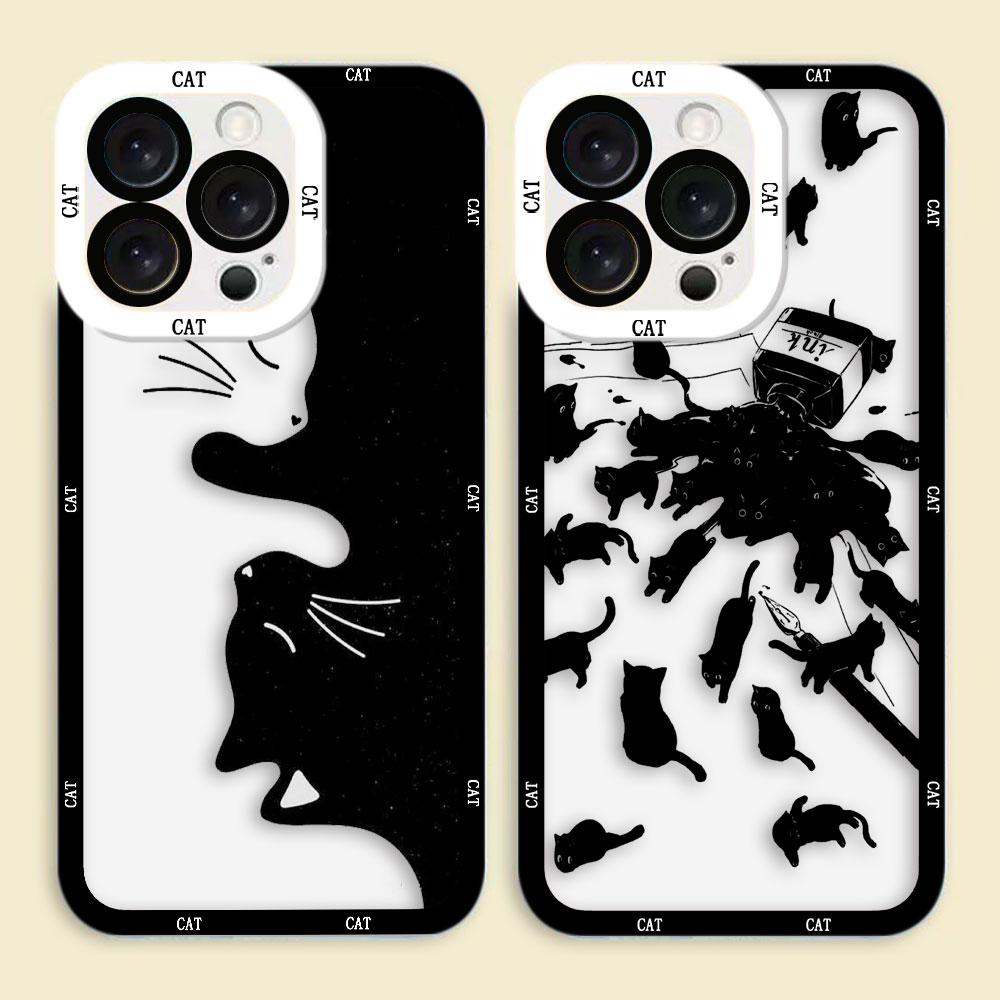 Funny Black Cartoon Cat Clear Phone Case For Infinix TECNO POVA 2 4 3 5 SMART 6 7 8 NOTE 10 11 12 30 30I 40 50 CAMON 19 20 Cover