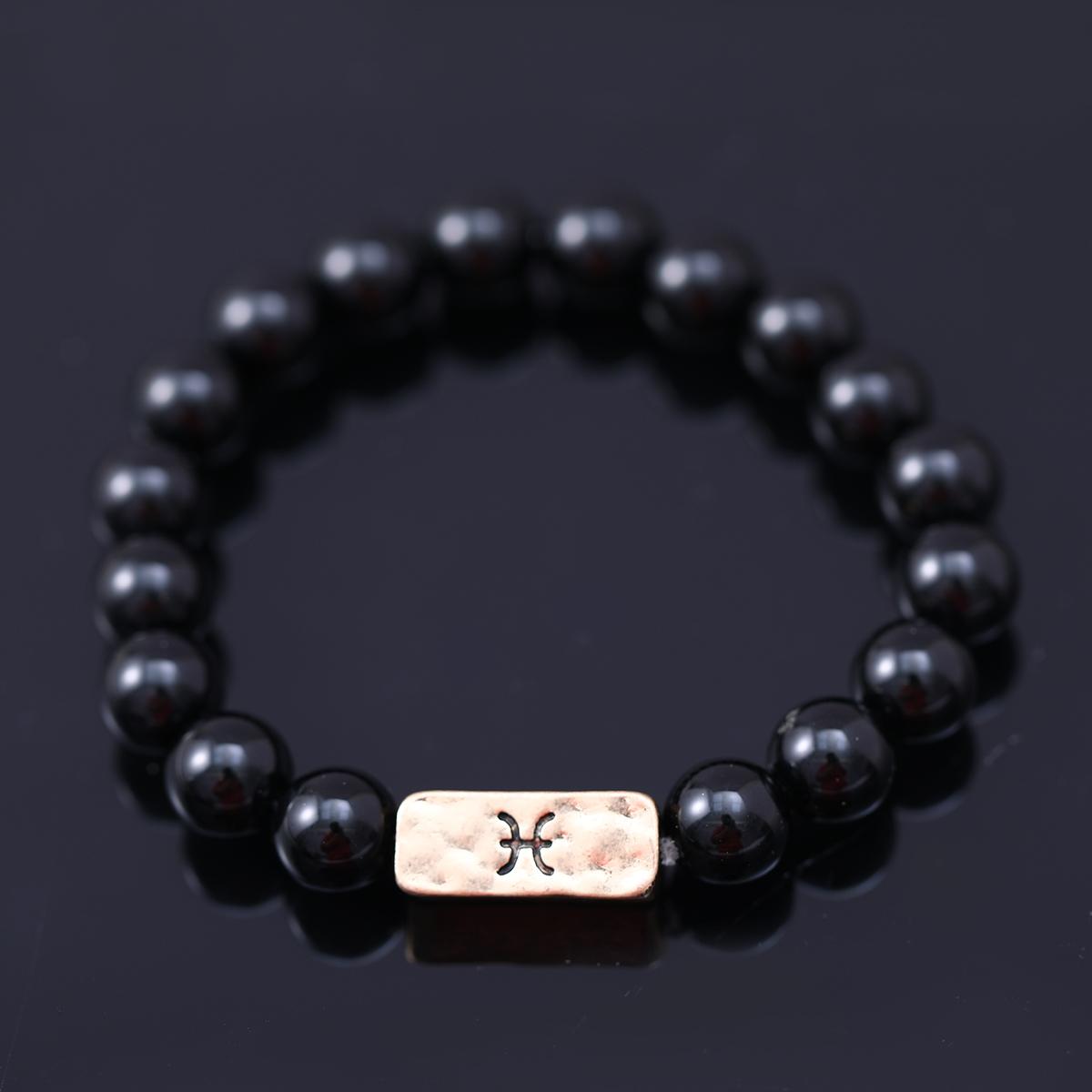 

Classic 12 Signs Of The Zodiac Beaded Bracelet Stone Gemini Virgo Libra Taurus Leo Pisces Symbol Charm Elastic Chain Bangle black&17cm