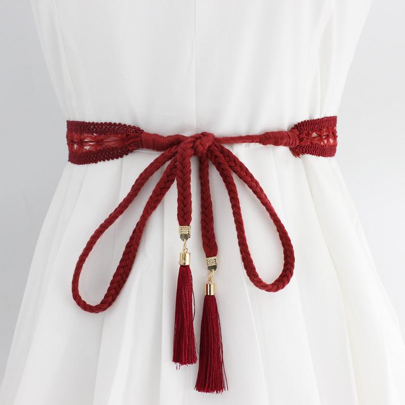 New Women's Knotted Waist Chain: Korean Braided Tassel & Lace Cotton Waist Rope Dress Accessory