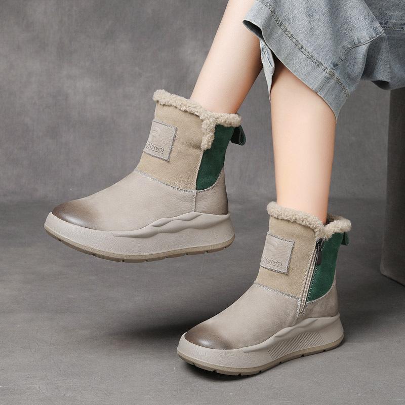 Móda GKTINOO 2025 Zima Nové Pravá Kůže Silná Podrážka Vlna Teplé Kotníkové Boty Dámské Platforma Boční Zip Sněhule