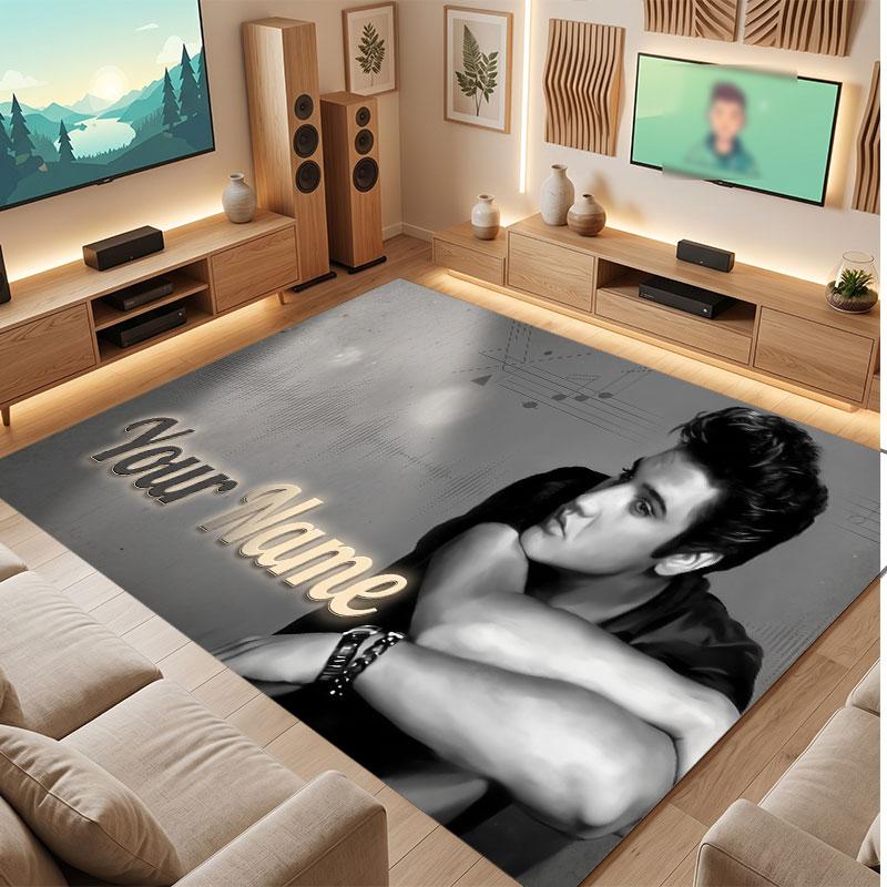 Tappeto di Cristallo Vellutato Personalizzato Elvis Presley, Tappeto Morbido Antiscivolo con Testo Nome Personalizzato per Soggiorno Camera da Letto