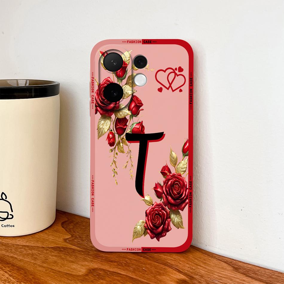 For Vivo V60 Lite 5G Phone Case Fashion Rose Letters Soft Liquid Silicone Housing For Vivo V 60 Camera Coverage Anti Drop Shell