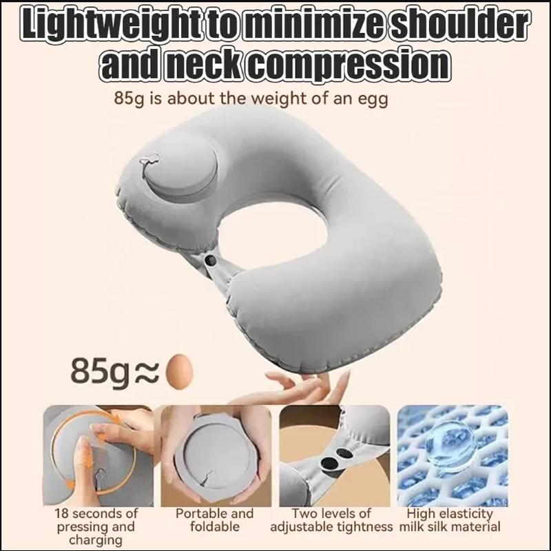 1 Press Type Inflatable Pillow U-shaped Pillow, Foldable U-shaped Double Hump Neck Pillow, Portable Outdoor Travel Pillow