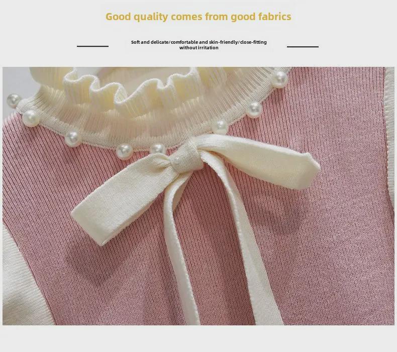 Girls' Autumn/Winter Pearl-Collar Sweater Dress - Fashionable Knit for New Year's Celebrations!