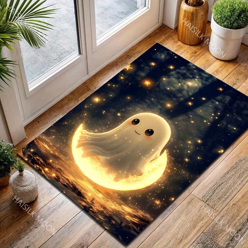 Halloween Decor Moon Ghost Print Carpet for Living Room Bedroom Bedside Floor Mat Cloakroom Sofa Area Rugs Large Size