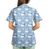 Plus SizePrinted Scrub Working Uniform Tops For Women's Cross V-Neck Print Short Sleeve Fun T-Shirts Workwear Tee With Pockets
