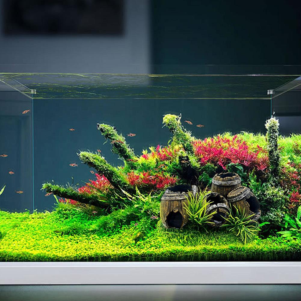 Fish Tank Ornaments, Aquarium Resin Wine Barrel Decorations, Fish Tanks Hideout Cave House Landscaping For Fish Shrimp Breeding Resting Playing