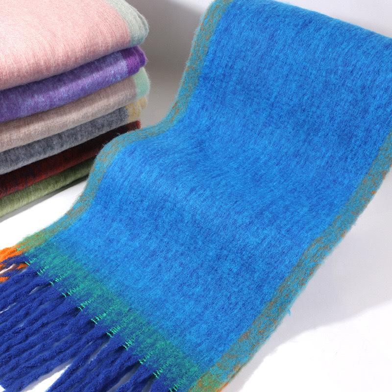 Korean Stylish Graduated Color Women Mohair Scarf Winter Thick Warm Tassel Muffler Female Versatile Imitation Cashmere Scarves