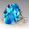 New Ocean Blue Oval Zircon Ring for Women, European and American Light Luxury, Fashionable and Versatile Ring