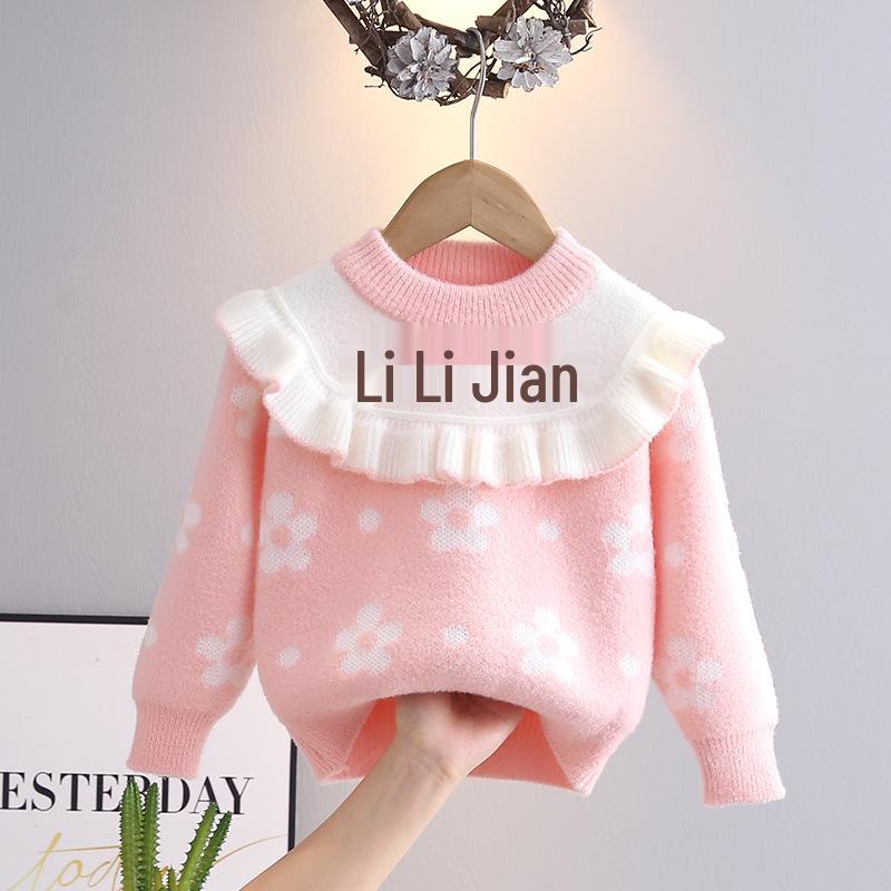 2024 Stylish Girls Floral Knit Sweater - Spring & Autumn Baby Princess Top 110 cm розовый
