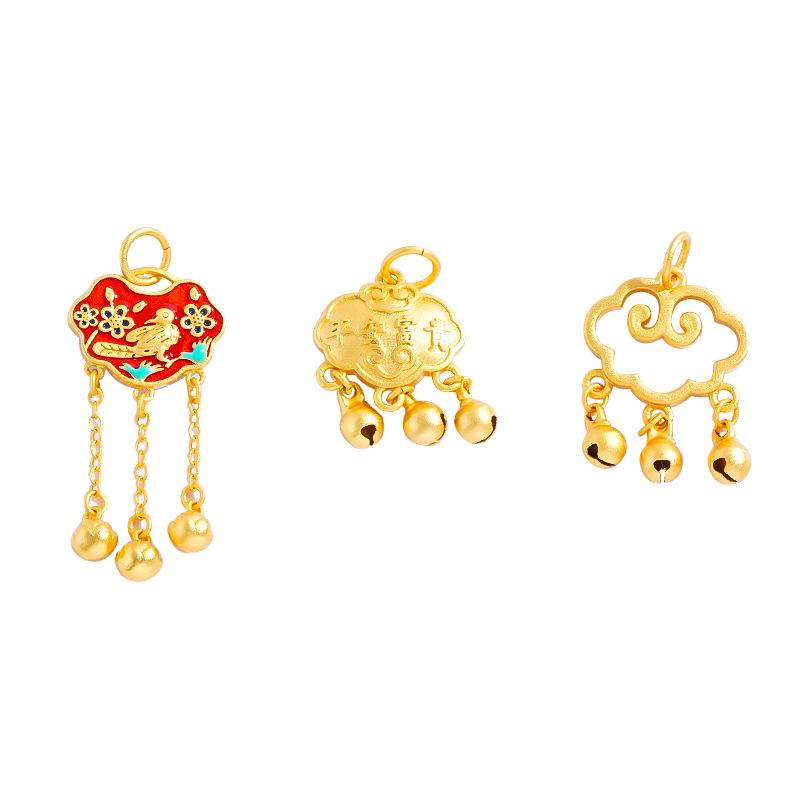 Gold Sand Ruyi Lock Baby Bracelet Necklace with Leather Rope and Lotus Pendant