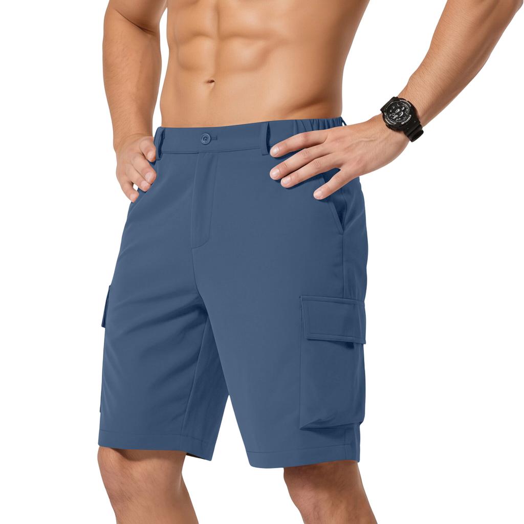Men's Cargo Shorts Relaxed Fit with Multiple Pockets Button Closure Elastic Waistband Outdoor Apparel