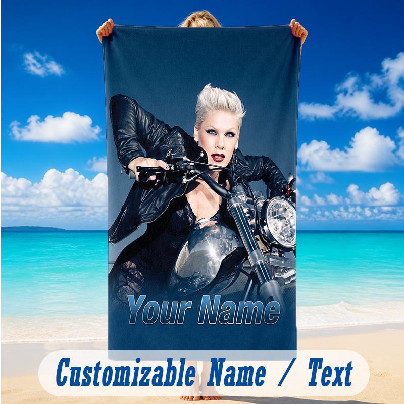 Beach Towel Custom Name Text, Quick Dry Large Towel For Beach HomeP!nk Singer