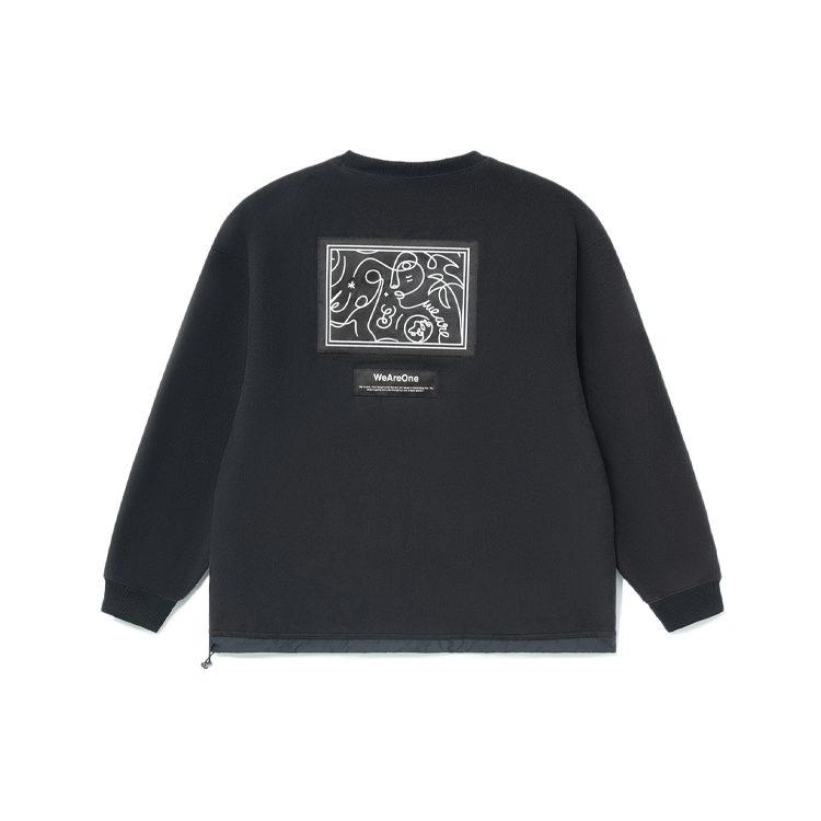 Li Ning X Dft Wade Collection, Funny Pattern Loose Fit Fleece Lined Thermal Crew Neck Sweatshirt Unisex Black AWDRE75-1