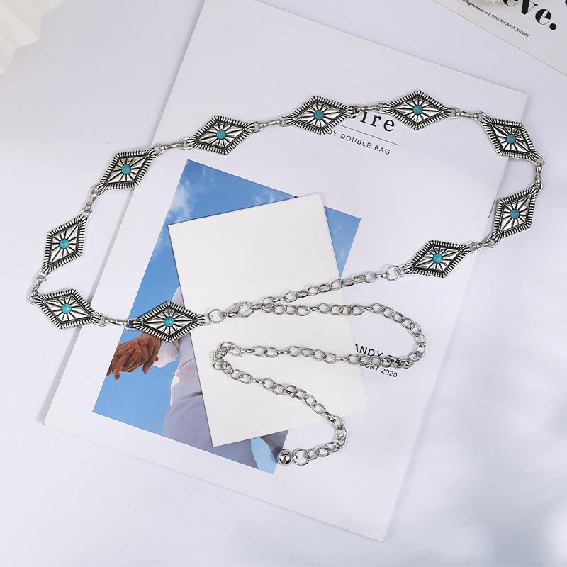 Songhua Stone Inlaid Silver Women'S Chain Ethnic Style Waist Chain Women'S Decorative Fine Belt Women'S Dress