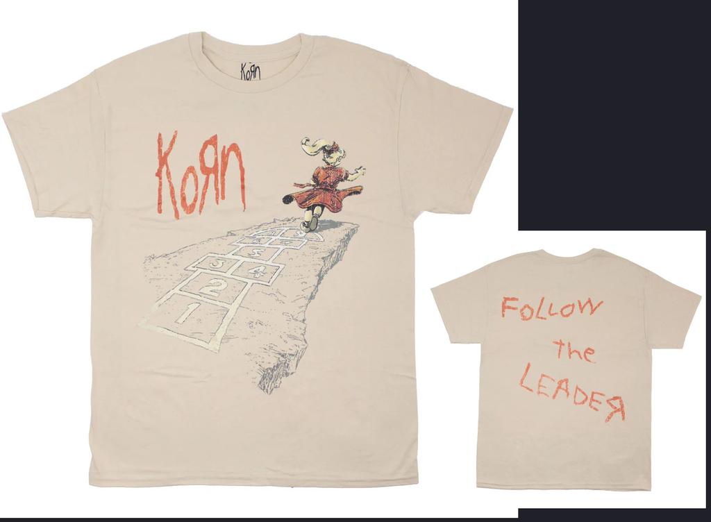 Unisex-Shirt Baumwolle Oversize Große Größe Korn Follow the Leader 2-seitig Hüpfkästchen Neue Band-T-Shirts