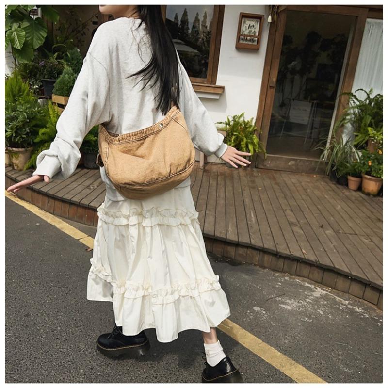 Cowboy Canvas Bag Simple Vintage Washed Half Round Crossbody Bag