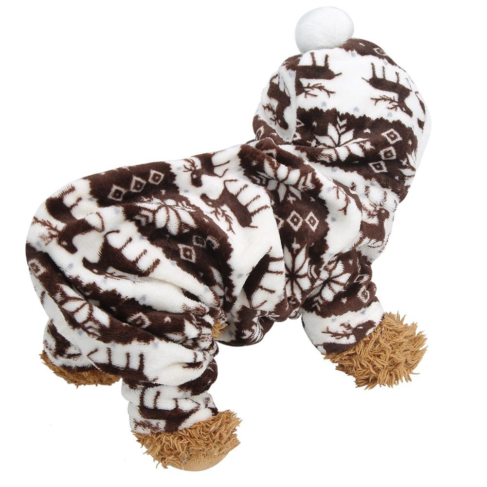 Plush Coffee Deer Autumn Winter Four Feet Pet Hoodies Clothes Warm Pajamas Clothing for Dogs Cats