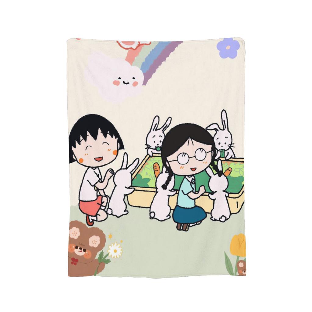 Anime Chibi Maruko Chan Blankets Flannel Spring Autumn Breathable Lightweight Throw Blankets for Sofa Travel Bedspreads