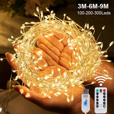 USB Power LED Firecracker String Lights Remote Control Garland Fairy Lights for Wedding Party Garden Christmas Decoration