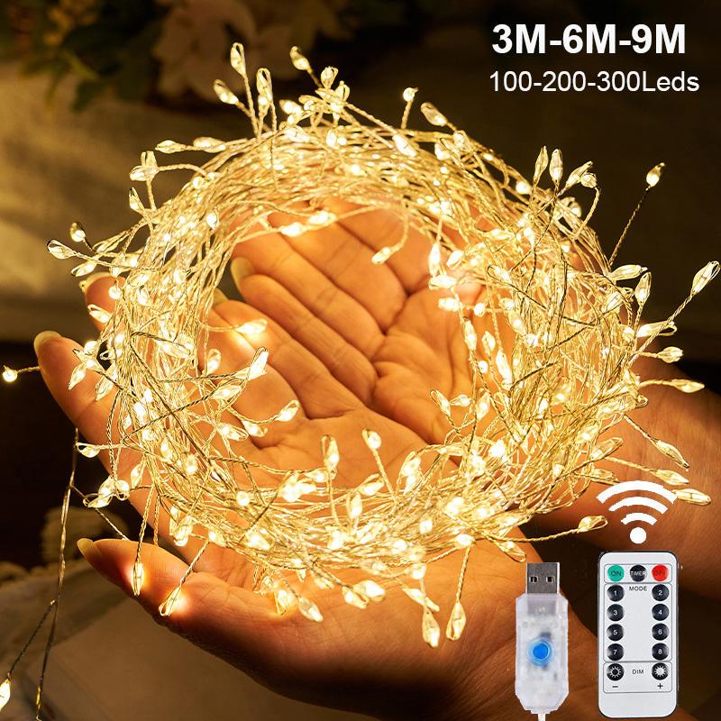 3/6M USB Power LED Firecracker String Lights Remote Control Garland Fairy Lights for Wedding Party Garden Christmas Decoration