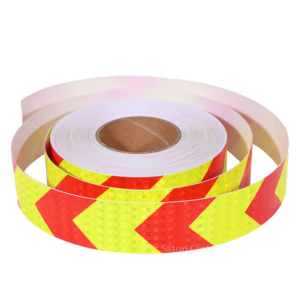 5cm*10m Fluorescent Reflective Tape Outdoor Waterproof Arrow Twill Conspicuity Reflectors Hazard Caution Adhesive Safety Sticker