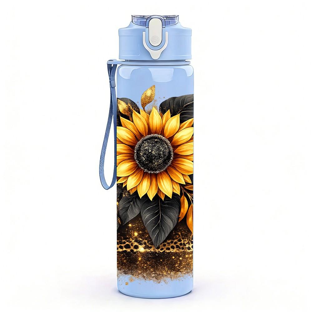 1PC Sunflower Dried Flower Art Print 750ml Color Plastic Sports Water Bottle Leakproof Flip Straw Lid Suitable for Sports Office Home Use