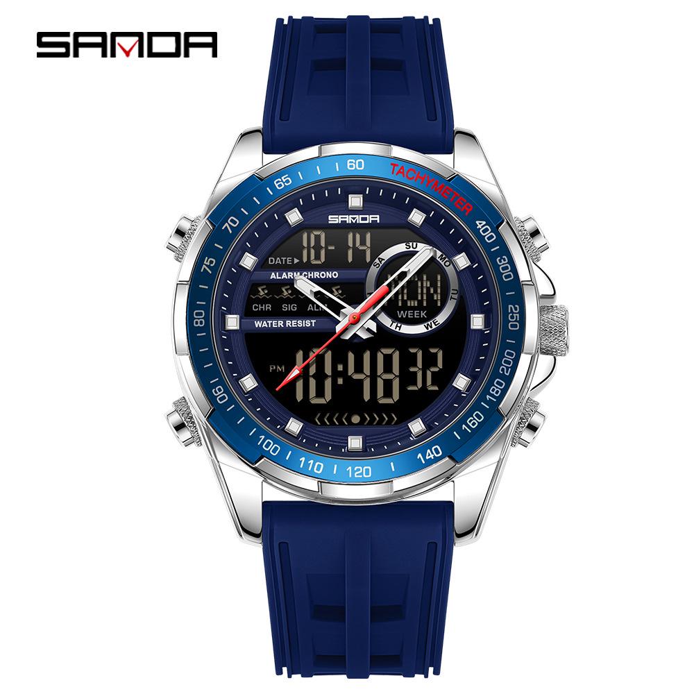 Sanda 6318 Men's Multi-Function Outdoor Sports Watch with Three-City Time, Countdown, and Waterproof Features