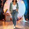 Women's Vintage Floral Print Three-Quarter Sleeve Loose Fit Lightweight Cardigan