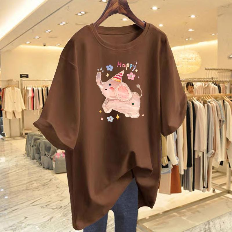 

New large-size baby elephant printed cotton short-sleeved t-shirt women s summer casual women s clothing loose top bottoming shirt XXXL