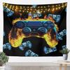 Flame Gaming Controller Tapestry, Black Background with Colorful Controller Pattern for Boys' Bedroom and Gamer Room Decor