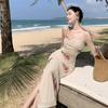 Neuer Chinesischer Stil Heißes Mädchen Hosenträgerkleid Stilvolles Design Taillenbetonend Strandurlaub Hüftbedeckend Langes Kleid