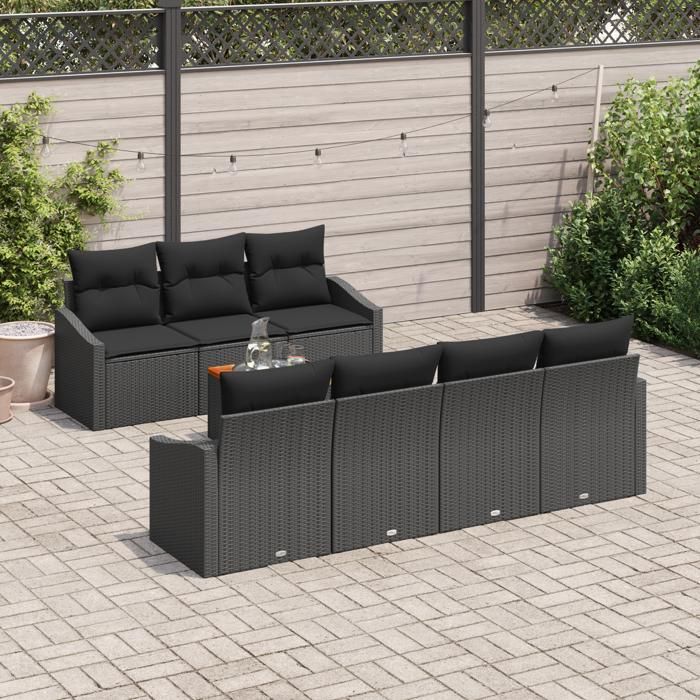 VidaXL Ensemble de canapés de jardin 8 pièces avec coussins Noir Poly Rotin Acacia 3356462