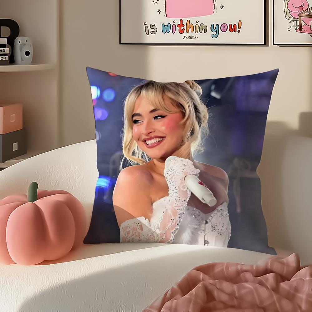 Modern Pop Beautiful Singer SSabrina Carpenter Cushion Cover Pillowcase Short Plush Invisible Zipper Room Sofa Cushion Cover