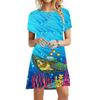 3d Turtle Sea World Beach Landscape Printed Dress Women 2026 Summer Short-sleeved Loose Casual Mini Dress