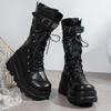 Mittelhohe Stiefel Mode Runde Spitze Schnürung Plateau Nieten Rutschfest Verschleißfest Damenstiefel