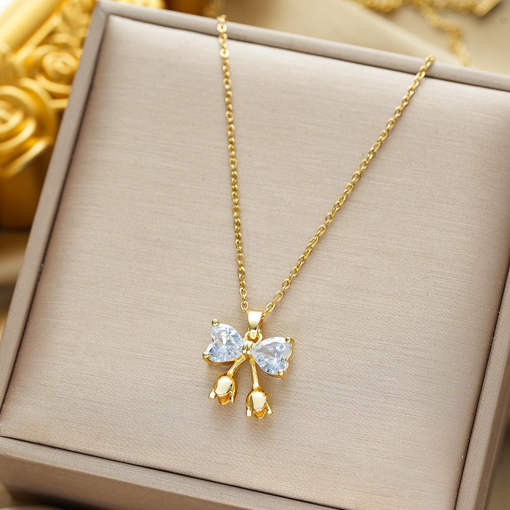 Titanium Steel Zircon Butterfly Pendant Necklace - Simple & Versatile Clavicle Accessory